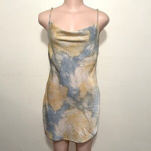 IRIS Women's Yellow & Blue Polyester Scoop Neck Sleeveless Knee Dress Medium